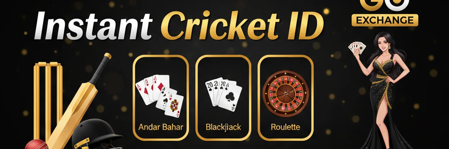 GoExch9 instant cricket ID banner with andar bahar, blackjack and roulette