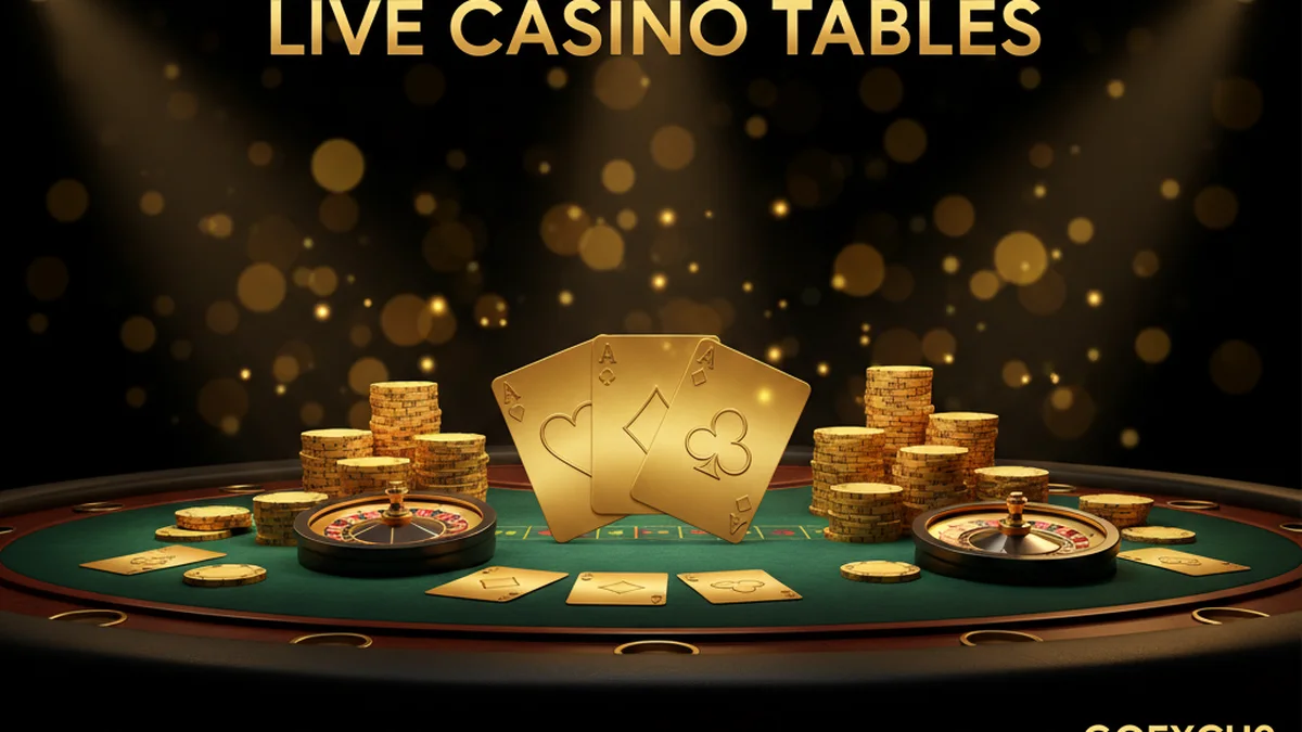 GoExch9 live casino tables with golden cards, chips, roulette wheel and teen patti