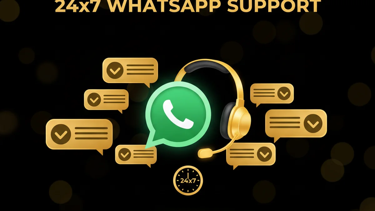 GoExch9 24x7 WhatsApp support with chat bubbles and golden headset